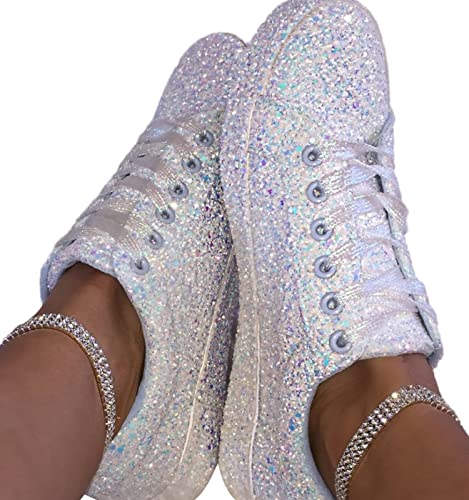 EGSDMNVSQ Turnschuhe Frauen Glitzer Sneaker Paillettes Slip On Sportschuhe Freizeitschuhe Bequeme Segeltuchschuhe Damen Schuhe Canvas von EGSDMNVSQ