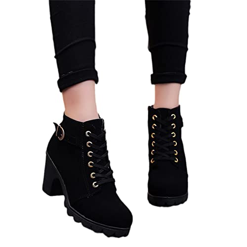 EGSDMNVSQ Winterstiefel Damen Elegant Stiefeletten Winter Warme Stiefel Schnalle Ankle Boots Blockabsatz Schnalle Plateauschuhe Schuhe mit dickem Absatz von EGSDMNVSQ