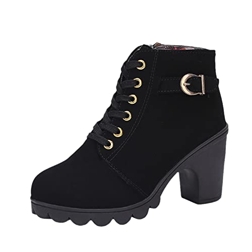 EGSDMNVSQ Winterstiefel Damen Winterschuhe Warme Stiefel Schnalle Ankle Bare Boots Booties Schlupfstiefel Plateauschuhe Schuhe mit Dickem Absatz von EGSDMNVSQ