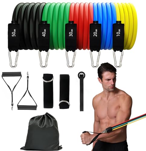 Widerstandsbänder Krafttraining Set, 5 Resistance Bands Fitnessbänder Set für Krafttraining Yoga Pilates, Expander Bänderset Trainingsbänder mit Griffe Knöchelriemen Türanker Aufbewahrungstasche von EHIOG