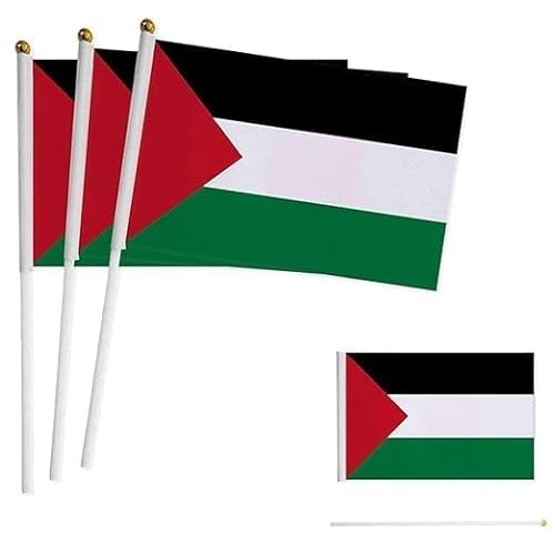 EHOTER Palästina-Flagge, 14 x 21 cm, mit weißem Stab, Palästina-Flaggen in hellen Farben, kleine Handflagge, für drinnen und draußen, Heimdekoration (10 Stück) von EHOTER