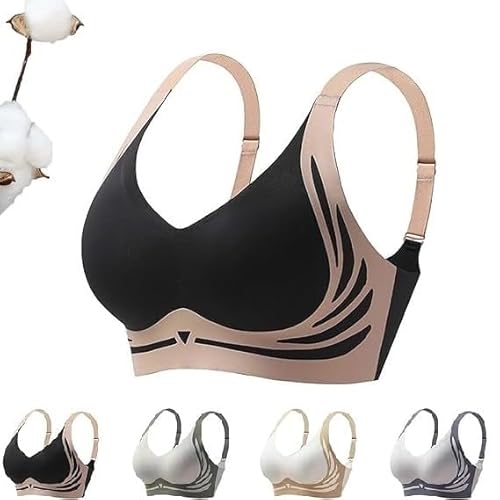 EHOTER Super Gather BH Push Up BH Lifting Anti Agging Wireless Lift-BH Damen Nahtlos Verstellbar Unsichtbar Haltungskorrektur-BH Pull-Up-Unterwäsche Frauen Breiter Riemen Bequem Sport-BHS (A,XL) von EHOTER