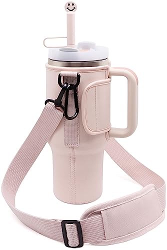 EHOTER Wasserflaschen-Tragetasche, kompatibel mit Stanley Becher mit Griff, Wasserflaschenhalter mit verstellbarem Schultergurt für Wandern, Reisen, Camping (Rosa für 1,1 l von EHOTER