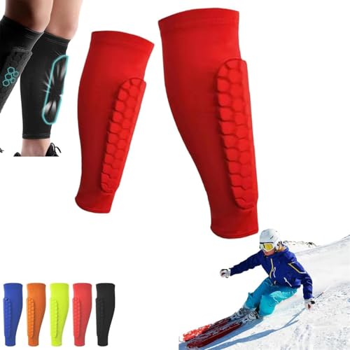 Fußball Schienbeinschoner Schienbeinschoner Professionelle Crashproof Schienbeinschoner für Fußballspiele Anfänger Laufen Joggen Radfahren Fitness Jugendliche Männer Frauen (Rot, XL) von EHOTER