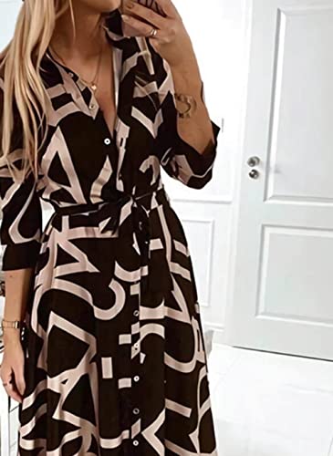 EIBA Sommerkleid Damen,Herbst Hemdkleid Für Frauen Tunika Eleganter Druck Lose Lässige Midikleider V-Ausschnitt Kleid Lace Up Button Sexy Kleid Party Plus Größe Bürokleid Für Mädchen Damen,S EIBA Sommerkleid Damen,Herbst Hemdkleid Für Frauen Tunika Eleganter Druck Lose Lässige Midikleider V-Ausschnitt Kleid Lace Up Button Sexy Kleid Party Plus Größe Bürokleid Für Mädchen Damen,S von EIBA