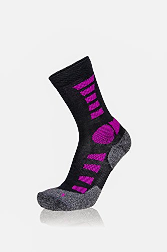 EIGHT SOX Damen Merino Light Trekkingsocke, Black/Berry, 35-38 von EIGHT SOX