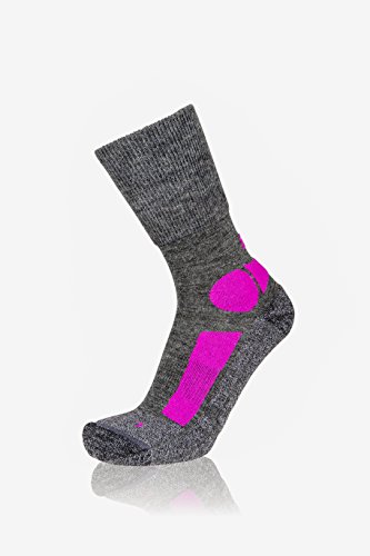 EIGHT SOX Damen Merino Trekkingsocke, Dark Grey Melange/Berry, 35-38 von EIGHT SOX