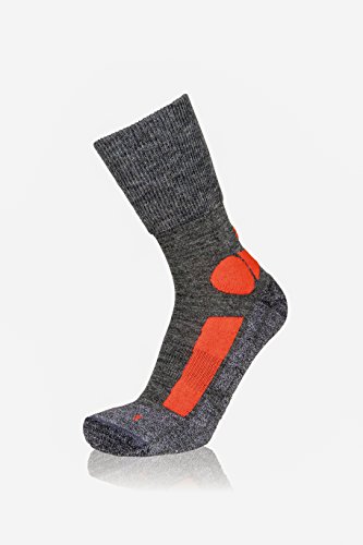 EIGHT SOX Merino Trekkingsocke, Dark Grey Melange/Red, 35-38 von EIGHT SOX