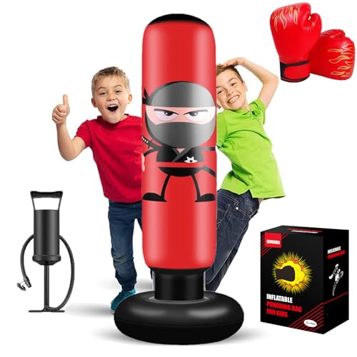EIVONDA Boxsack Kinder 160cm Aufblasbarer Ninja Punchingball Standboxsack mit Boxhandschuhe und Pumpe zum Üben Boxen MMA Karate Taekwondo und zum Abbau aufgestauter Energie bei Kindern EIVONDA Boxsack Kinder 160cm Aufblasbarer Ninja Punchingball Standboxsack mit Boxhandschuhe und Pumpe zum Üben Boxen MMA Karate Taekwondo und zum Abbau aufgestauter Energie bei Kindern von EIVONDA