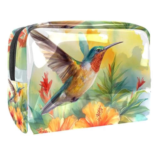 Kosmetiktaschen Für Frauen Aquarell Kolibri Blüte Blumen Schminkkoffer Reisetasche Kosmetiktasche Organizer 18.5x7.5x13cm von EJFICAHG