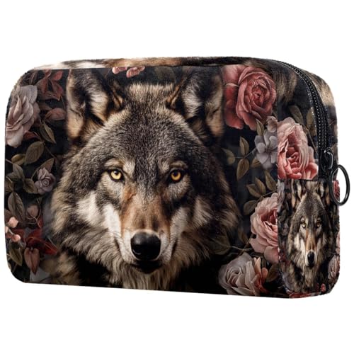 Kosmetiktaschen Für Frauen Blossom Flowers Wolf Schminkkoffer Reisetasche Kosmetiktasche Organizer von EJFICAHG