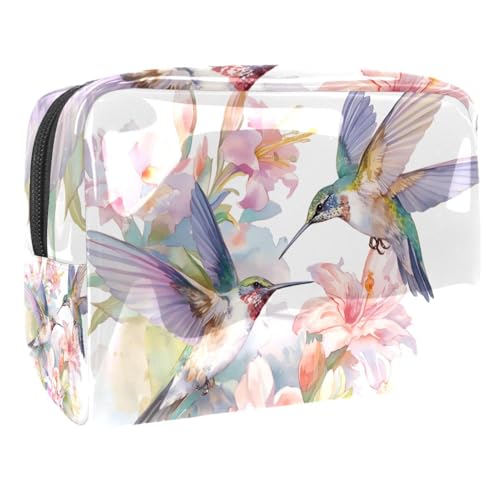 Kosmetiktaschen Für Frauen Flying Hummingbirds Floral Flowers Schminkkoffer Reisetasche Kosmetiktasche Organizer 18.5x7.5x13cm von EJFICAHG