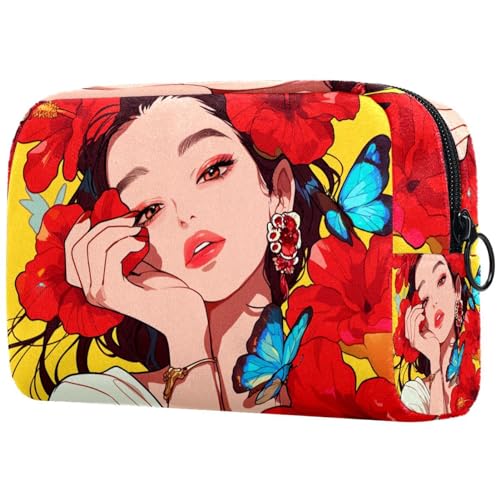 Kosmetiktaschen Für Frauen Hibiskusblüten Schmetterlinge Mädchen Schminkkoffer Reisetasche Kosmetiktasche Organizer von EJFICAHG