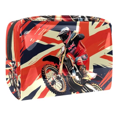 Kosmetiktaschen Für Frauen Motorrad-Motocross Uk Flagge Schminkkoffer Reisetasche Kosmetiktasche Organizer 18.5x7.5x13cm von EJFICAHG