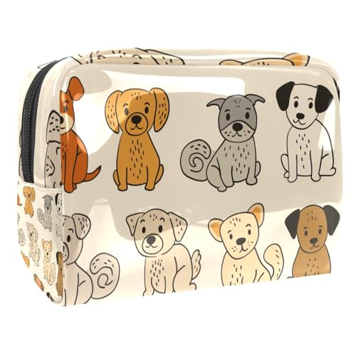 Kosmetiktaschen Für Frauen Niedliche Doodle Dogs Muster Schminkkoffer Reisetasche Kosmetiktasche Organizer 18.5x7.5x13cm von EJFICAHG