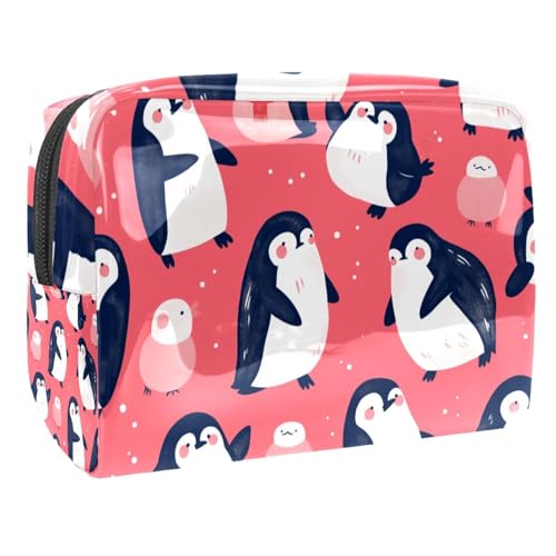 Kosmetiktaschen Für Frauen Niedliche Pinguine Muster Rosa Schminkkoffer Reisetasche Kosmetiktasche Organizer 18.5x7.5x13cm von EJFICAHG