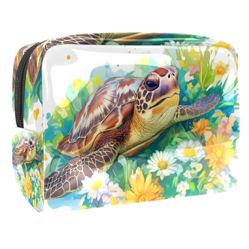 Kosmetiktaschen Für Frauen Schildkröte Mit Blumen Schminkkoffer Reisetasche Kosmetiktasche Organizer 18.5x7.5x13cm von EJFICAHG