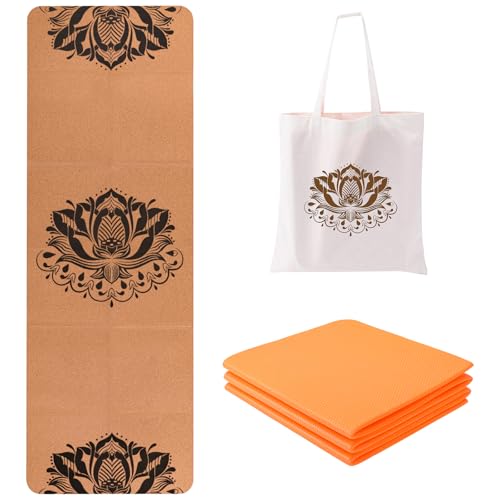 EKE Kork-Falt-Yogamatte, 5 mm Dicke, Standardgröße, Faltbar, Leicht und Tragbar, Ideal für Yoga, Pilates, Fitness, Sport, Training, inklusive Canvas-Tragetasche Geschenk von EKE