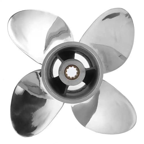 EKOUQIN Schiffspropeller Marine Außenbordpropeller 4 Flügel 10 Spline Zähne Fit 25-30HP 3in Getriebegehäuse Edelstahlpropeller für elektrischen Außenbordmotor von EKOUQIN