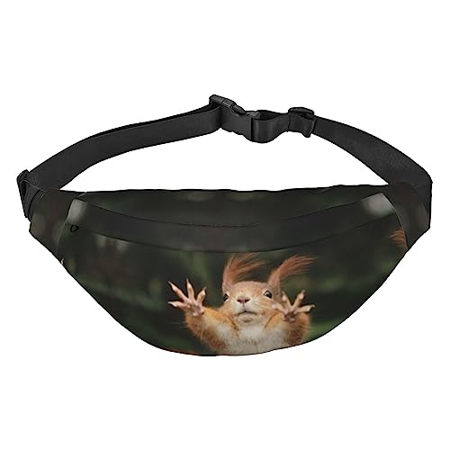 Bauchtasche mit Eichhörnchen-Motiv, für Damen und Herren, verstellbarer Gürtel, lässige Brusttasche, Bauchtasche für Reisen, Sport, Laufen, Wandern, Schwarz , Einheitsgröße von EKYOSHCZ