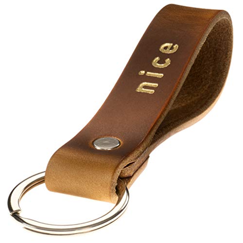 ELBERCRAFT Schlüsselanhänger Leder NICE Geschenk für Frauen oder Männer pflanzlich gegerbt braun mit gravur gold 12 cm made in Germany Leather Keychain von ELBERCRAFT