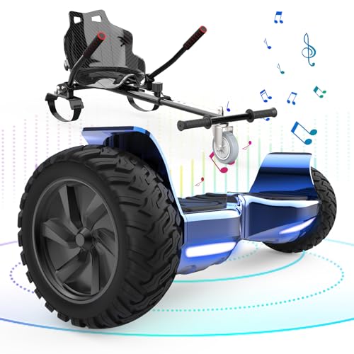 ELEKGO 8.5" All-Terrain Hoverboard, intelligente App-Offroad-Hoverboards, mit Go-Kart, Bluetooth, starkem Doppelmotor, für Kinder und Erwachsene (Blue+black kart) von ELEKGO