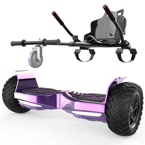 ELEKGO 8.5" All-Terrain Hoverboard, intelligente App-Offroad-Hoverboards, mit Go-Kart, Bluetooth, starkem Doppelmotor, für Kinder und Erwachsene (Purple+black kart) von ELEKGO