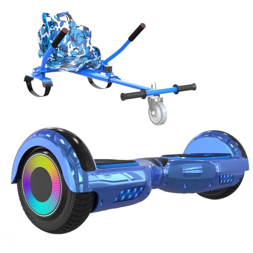 ELEKGO Hoverboards für Kinder, 6.5 Zoll Zweirad Selbstbalancierendes Hoverboards mit Go-Kart, mit LED-Leuchten, Bluetooth Lautsprecher für Jugendliche (Blue+blue KT) von ELEKGO