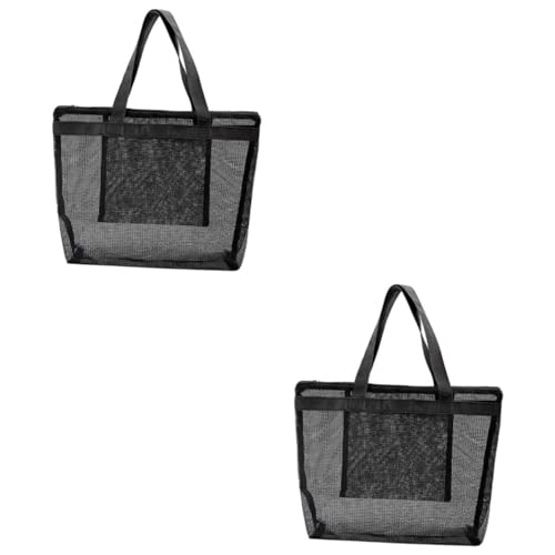 ELEOUTI 2 STK Einkaufstasche aus Mesh Strandtasche für Damen Turnbeutel aus Mesh Schwarze Einkaufstasche aufbewahrungssack Storage Pockets Tragetasche tragbare Strandtasche Nylon Black von ELEOUTI