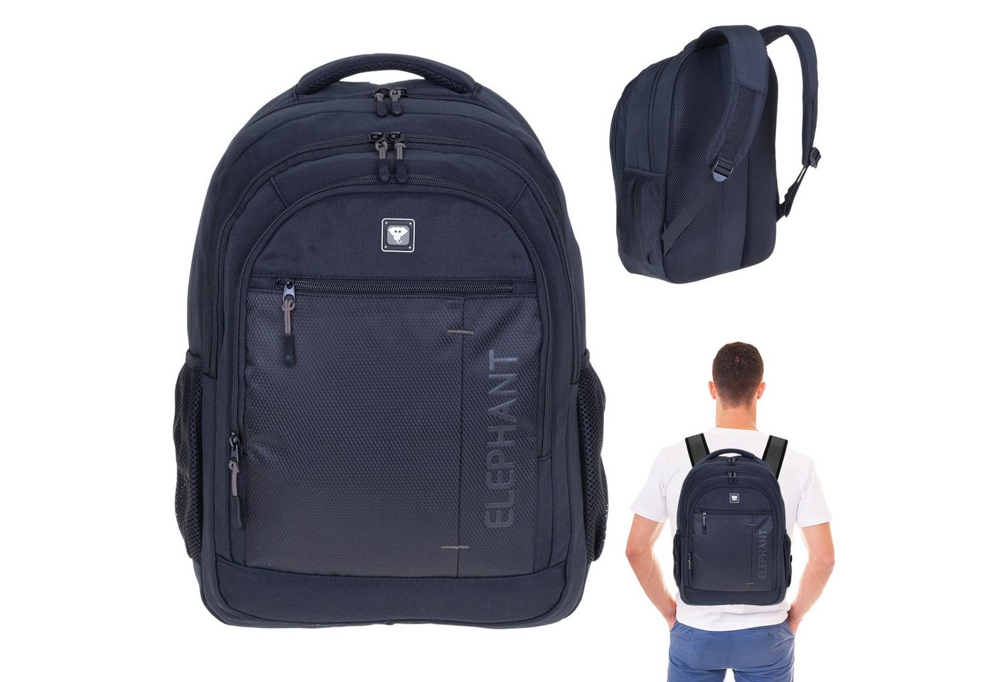 ELEPHANT Freizeitrucksack Rucksack Herren Reiserucksack Business Handgepäck Daypack, 3 Fächer Polsterrücken A4 passt Dark Classic Tasche 3628 + Flasche ELEPHANT Freizeitrucksack Rucksack Herren Reiserucksack Business Handgepäck Daypack, 3 Fächer Polsterrücken A4 passt Dark Classic Tasche 3628 + Flasche von ELEPHANT