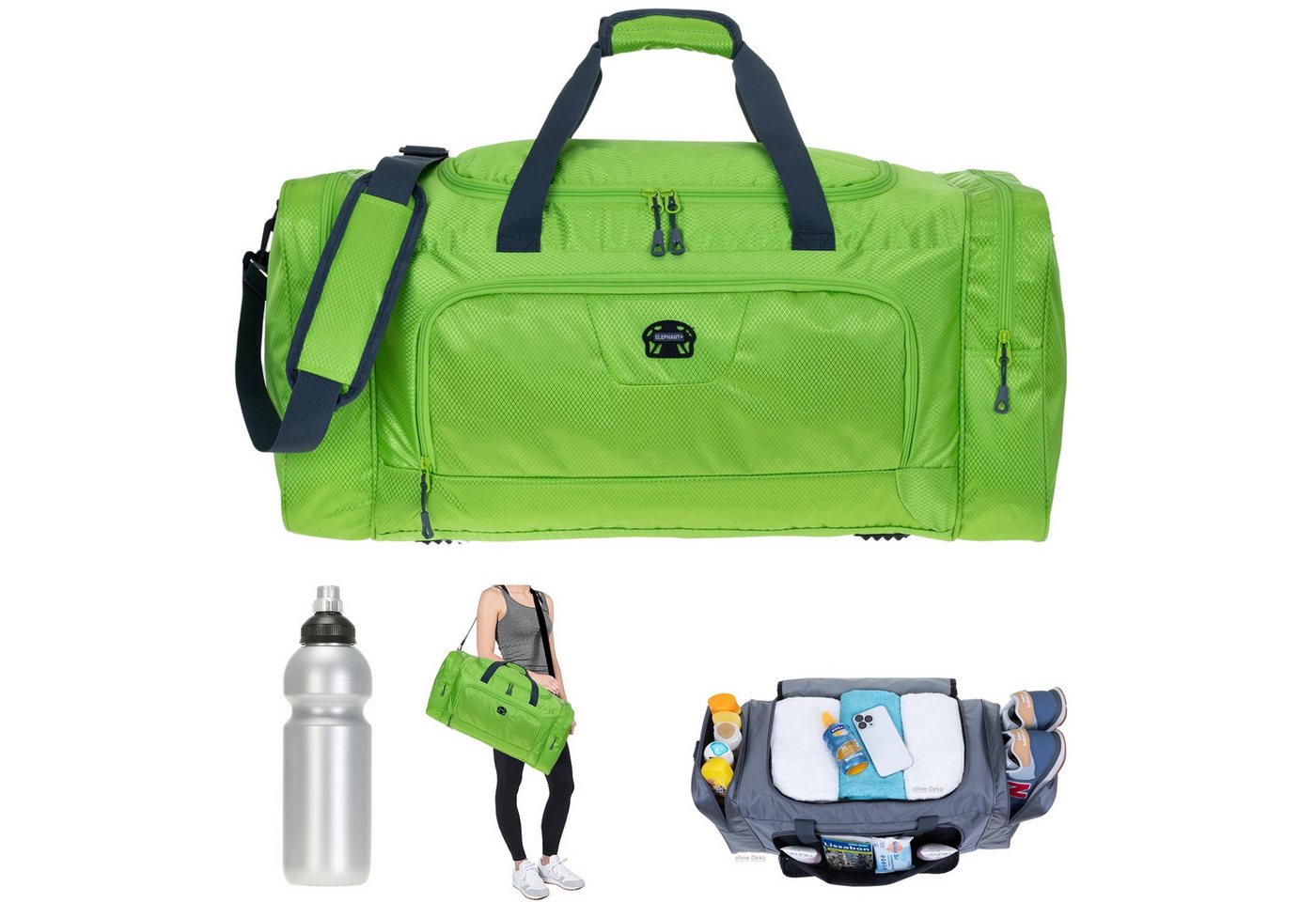 ELEPHANT Sporttasche groß Saunatasche Reisetasche Trainer XL 69 cm, 55 Liter Gym Tasche Fußballtasche XXL + Trinkflasche ELEPHANT Sporttasche groß Saunatasche Reisetasche Trainer XL 69 cm, 55 Liter Gym Tasche Fußballtasche XXL + Trinkflasche von ELEPHANT