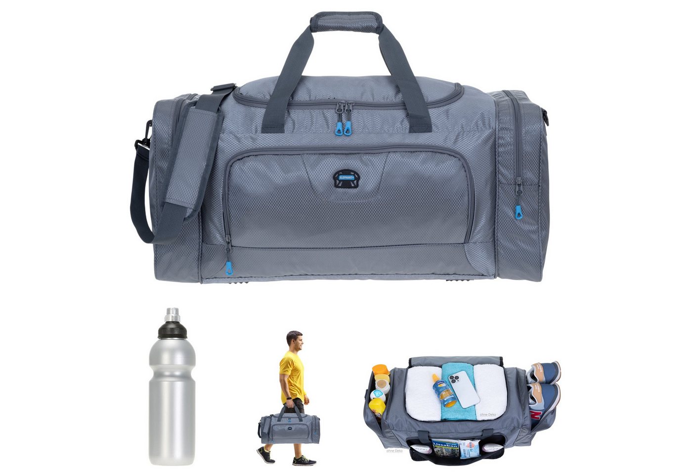 ELEPHANT Sporttasche groß Saunatasche Reisetasche Trainer XL 69 cm, 55 Liter Gym Tasche Fußballtasche XXL + Trinkflasche ELEPHANT Sporttasche groß Saunatasche Reisetasche Trainer XL 69 cm, 55 Liter Gym Tasche Fußballtasche XXL + Trinkflasche von ELEPHANT