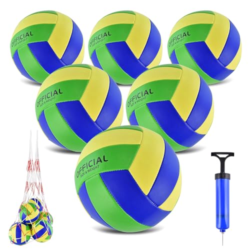 ELKCIP Volleybälle, offizielle Größe 5, weiche Bulk-Freizeit-Volleybälle mit Pumpe und Netztasche für drinnen und draußen, Strand, Pool, Wasser, Sandspiel, Training, Match, Geschenk für Anfänger, von ELKCIP