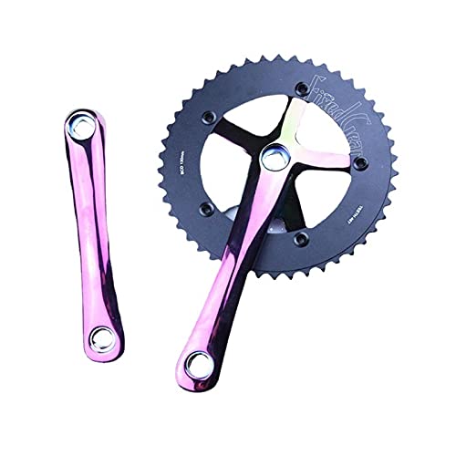 ELTOX Kurbelgarnitur,Fahrrad Kurbel Alle Aluminiumzahnset Rennständer Fahrrad 46T / 48T Zahn Einzelgeschwindigkeit Zahnscheibenabdeckung bunt (Color : Purple, Size : 46T) von ELTOX