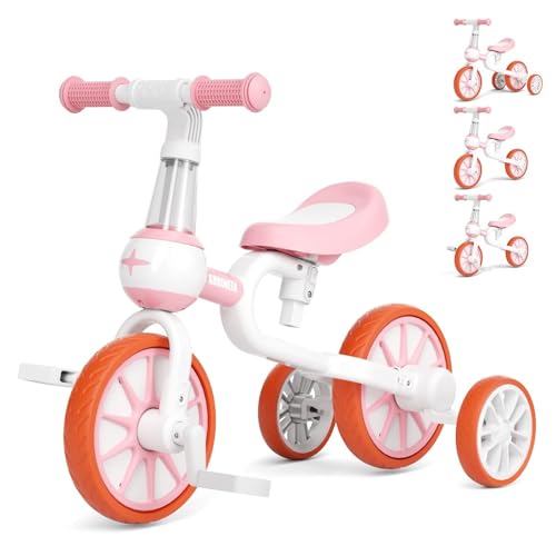ELroal Baby Trike, Kinderfahrrad, Fahrrad for 2-5 Jahre alte Mädchen und Jungen, Babybike, mit verstellbarem Sitz, Multifunktions-Kinderwagen(Color:Pink) von ELroal