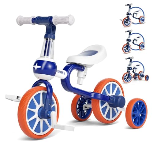 ELroal Kinderfahrrad, Baby-Dreirad, Mädchen und Jungen, Fahrrad for 2–5-Jährige, 4-in-1-Laufrad mit Stützrädern, Kinder-Laufrad(Color:Blue) von ELroal