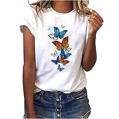 EMATOP Bluse Damen Tshirt Sommer Kurzarm Shirts Casual Locker Tunika Tops Rundhals Basic Oberteile Baumwolle Elegant Longshirt Schmetterling Muster Sommershirts Frauen Sportshirt Laufshirt EMATOP Bluse Damen Tshirt Sommer Kurzarm Shirts Casual Locker Tunika Tops Rundhals Basic Oberteile Baumwolle Elegant Longshirt Schmetterling Muster Sommershirts Frauen Sportshirt Laufshirt von EMATOP