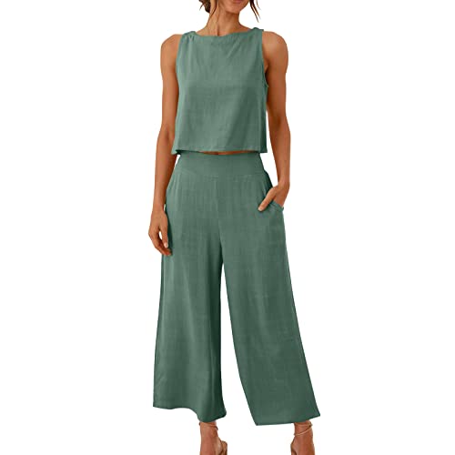 EMATOP 2 Teiler Hosenanzug Damen Elegant Zweiteiler Outfit Sommer Ärmelloses Tank Top und Hose Trainingsanzug Baumwolle Leinen Freizeitanzug mit Taschen Sportanzug Leicht Einfarbig Loungewear EMATOP 2 Teiler Hosenanzug Damen Elegant Zweiteiler Outfit Sommer Ärmelloses Tank Top und Hose Trainingsanzug Baumwolle Leinen Freizeitanzug mit Taschen Sportanzug Leicht Einfarbig Loungewear von EMATOP