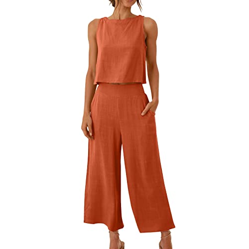 EMATOP 2 Teiler Hosenanzug Damen Elegant Zweiteiler Outfit Sommer Ärmelloses Tank Top und Hose Trainingsanzug Baumwolle Leinen Freizeitanzug mit Taschen Sportanzug Leicht Einfarbig Loungewear EMATOP 2 Teiler Hosenanzug Damen Elegant Zweiteiler Outfit Sommer Ärmelloses Tank Top und Hose Trainingsanzug Baumwolle Leinen Freizeitanzug mit Taschen Sportanzug Leicht Einfarbig Loungewear von EMATOP