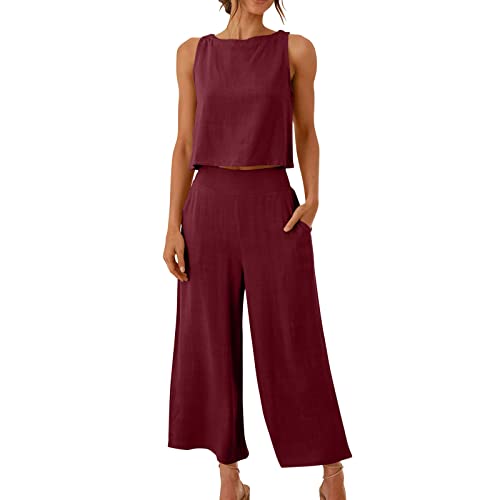 EMATOP 2 Teiler Hosenanzug Damen Elegant Zweiteiler Outfit Sommer Ärmelloses Tank Top und Hose Trainingsanzug Baumwolle Leinen Freizeitanzug mit Taschen Sportanzug Leicht Einfarbig Loungewear EMATOP 2 Teiler Hosenanzug Damen Elegant Zweiteiler Outfit Sommer Ärmelloses Tank Top und Hose Trainingsanzug Baumwolle Leinen Freizeitanzug mit Taschen Sportanzug Leicht Einfarbig Loungewear von EMATOP