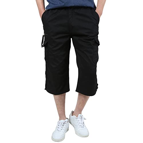 EMATOP 3/4 Cargo Shorts Herren Kurze Baumwolle Cargohose Lässige Bermuda Shorts Regulär Fit Sporthose Einfarbig Tarnung Druck Freizeitshorts mit Taschen Sommerhose Lose Baggy Arbeitshosen von EMATOP