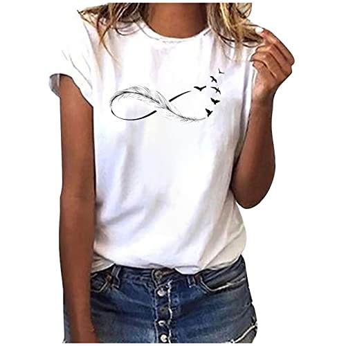 EMATOP Bluse Damen Elegant Sommer Tshirt Baumwolle Casual Oberteile Lose Rundhals Longshirt Feder Druck Sommershirts Weich Bequem Kurzarm Tee Tops Lässig Mode Tunika Streetwear für Frauen EMATOP Bluse Damen Elegant Sommer Tshirt Baumwolle Casual Oberteile Lose Rundhals Longshirt Feder Druck Sommershirts Weich Bequem Kurzarm Tee Tops Lässig Mode Tunika Streetwear für Frauen von EMATOP