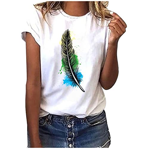 EMATOP Bluse Damen Elegant Sommer Tshirt Baumwolle Casual Oberteile Lose Rundhals Longshirt Feder Druck Sommershirts Weich Bequem Kurzarm Tee Tops Lässig Mode Tunika Streetwear für Frauen EMATOP Bluse Damen Elegant Sommer Tshirt Baumwolle Casual Oberteile Lose Rundhals Longshirt Feder Druck Sommershirts Weich Bequem Kurzarm Tee Tops Lässig Mode Tunika Streetwear für Frauen von EMATOP