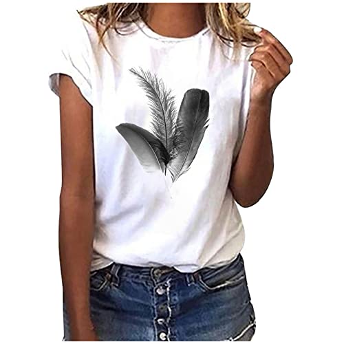 EMATOP Bluse Damen Elegant Sommer Tshirt Baumwolle Casual Oberteile Lose Rundhals Longshirt Feder Druck Sommershirts Weich Bequem Kurzarm Tee Tops Lässig Mode Tunika Streetwear für Frauen EMATOP Bluse Damen Elegant Sommer Tshirt Baumwolle Casual Oberteile Lose Rundhals Longshirt Feder Druck Sommershirts Weich Bequem Kurzarm Tee Tops Lässig Mode Tunika Streetwear für Frauen von EMATOP