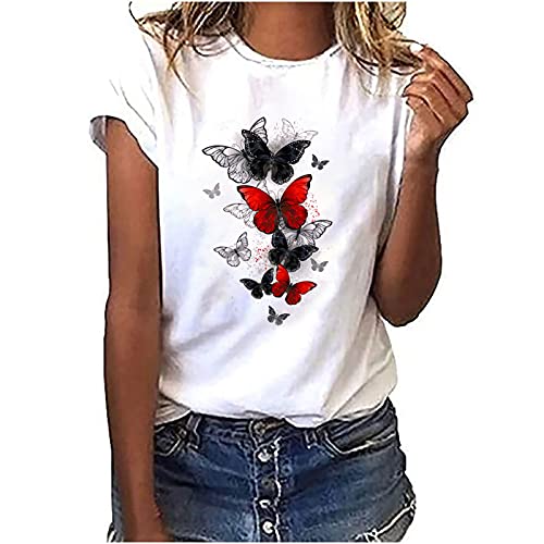 EMATOP Bluse Damen Tshirt Sommer Kurzarm Shirts Casual Locker Tunika Tops Rundhals Basic Oberteile Baumwolle Elegant Longshirt Schmetterling Muster Sommershirts Frauen Sportshirt Laufshirt EMATOP Bluse Damen Tshirt Sommer Kurzarm Shirts Casual Locker Tunika Tops Rundhals Basic Oberteile Baumwolle Elegant Longshirt Schmetterling Muster Sommershirts Frauen Sportshirt Laufshirt von EMATOP
