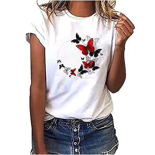 EMATOP Bluse Damen Tshirt Sommer Kurzarm Shirts Casual Locker Tunika Tops Rundhals Basic Oberteile Baumwolle Elegant Longshirt Schmetterling Muster Sommershirts Frauen Sportshirt Laufshirt EMATOP Bluse Damen Tshirt Sommer Kurzarm Shirts Casual Locker Tunika Tops Rundhals Basic Oberteile Baumwolle Elegant Longshirt Schmetterling Muster Sommershirts Frauen Sportshirt Laufshirt von EMATOP