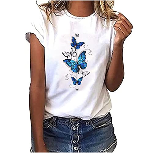 EMATOP Bluse Damen Tshirt Sommer Kurzarm Shirts Casual Locker Tunika Tops Rundhals Basic Oberteile Baumwolle Elegant Longshirt Schmetterling Muster Sommershirts Frauen Sportshirt Laufshirt EMATOP Bluse Damen Tshirt Sommer Kurzarm Shirts Casual Locker Tunika Tops Rundhals Basic Oberteile Baumwolle Elegant Longshirt Schmetterling Muster Sommershirts Frauen Sportshirt Laufshirt von EMATOP