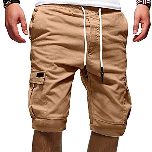 EMATOP Cargo Shorts Herren Baumwolle Kurze Hose Sommer Casual Lose Cargohose Einfarbig Bermuda Shorts mit 6 Taschen Arbeitshosen Vintage Regulär Fit Sporthose Männer Kurz Wanderhose Laufshorts von EMATOP