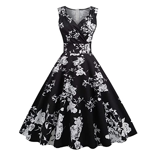 EMATOP Damen 50er Jahre Kleider Vintage Rockabilly Cocktailkleid Sexy Ärmellos Ballkleid Elegant A-Line Kleid Blumendruck Sommerkleid Knielang V-Ausschnitt Abendkleid Hohe Taille Faltenrock EMATOP Damen 50er Jahre Kleider Vintage Rockabilly Cocktailkleid Sexy Ärmellos Ballkleid Elegant A-Line Kleid Blumendruck Sommerkleid Knielang V-Ausschnitt Abendkleid Hohe Taille Faltenrock von EMATOP