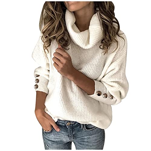 EMATOP Damen Gerippter Rollkragenpullover Elegant Langarm Pullover Casual Feinstrick Strickpulli Oberteile Weich Warm Sweatshirts Stretch Einfarbig Strickpullover Warehouse Deals Angebote von EMATOP